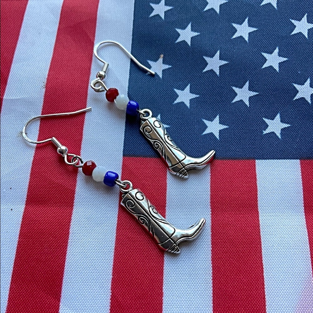Patriotic Boot Earrings, GOD BLESS USA Boots, Kick Butt Toby Keith Earrings